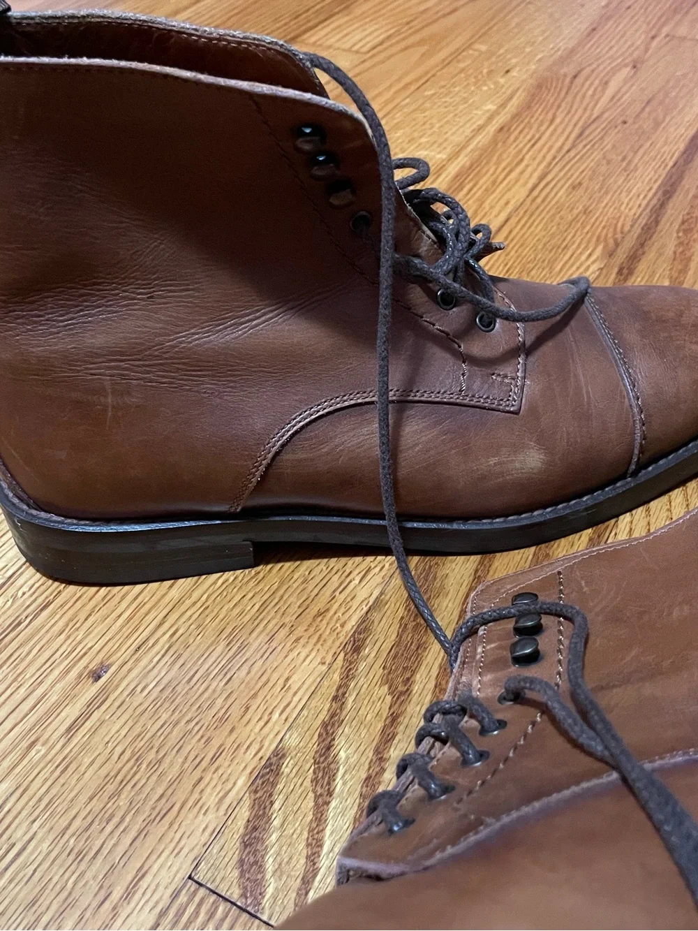 Coach Men's Brown Leather Cap-Toe Lace-Up Boots